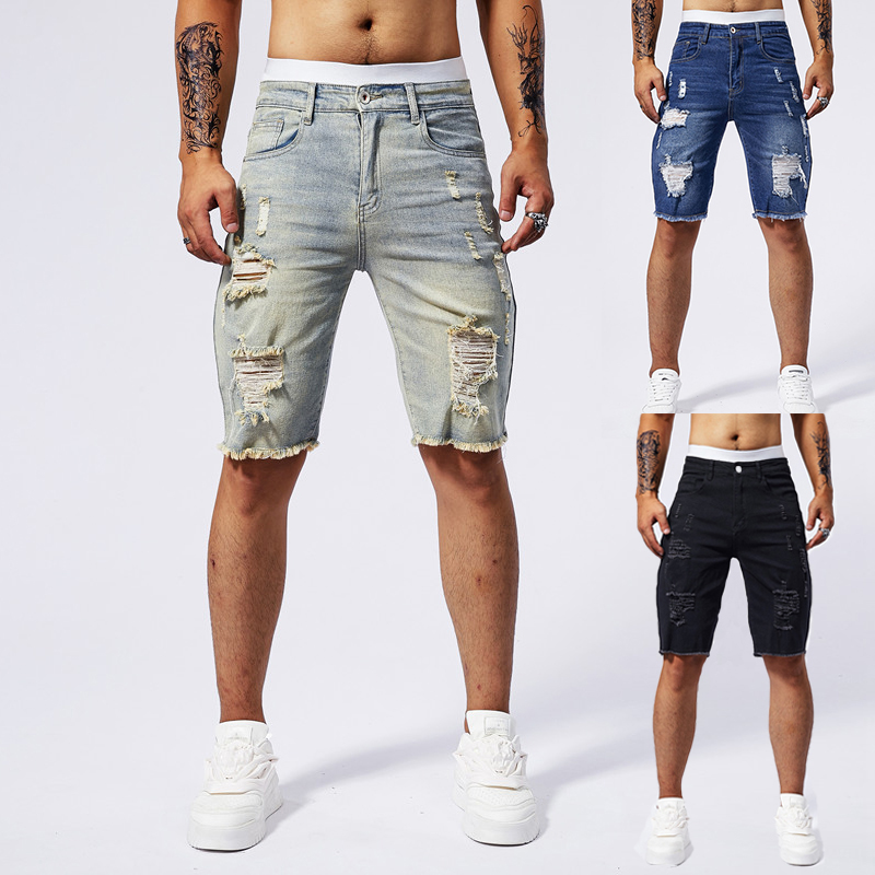 Streetwear Brand Vintage - 2025 ฤดูร้อนใหม่ผู้ชาย Ripped กางเกงยีนส์กางเกงขาสั้นแฟชั่น Vintage Hole