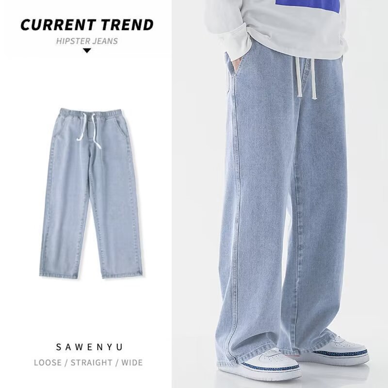 Streetwear Brand Denim - กางเกงยีนส์ผู้ชายสไตล์สตรีทแวร์เกาหลี แฟชั่นใหม่ ทรงหลวม ใส่สบาย แนวไฮสตรีท ฮาราจูกุ