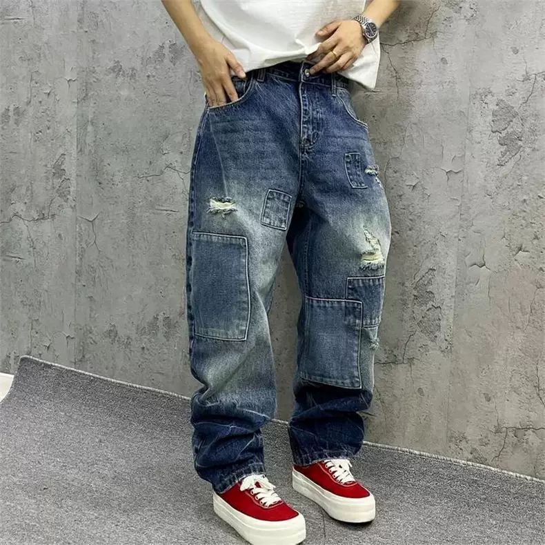 Streetwear Brand Denim - กางเกงยีนส์แบรนด์ดัง แฟชั่นฤดูใบไม้ร่วง ทรงหลวม ทรงตรง ทรงฮาเร็ม ลุคเท่ๆ