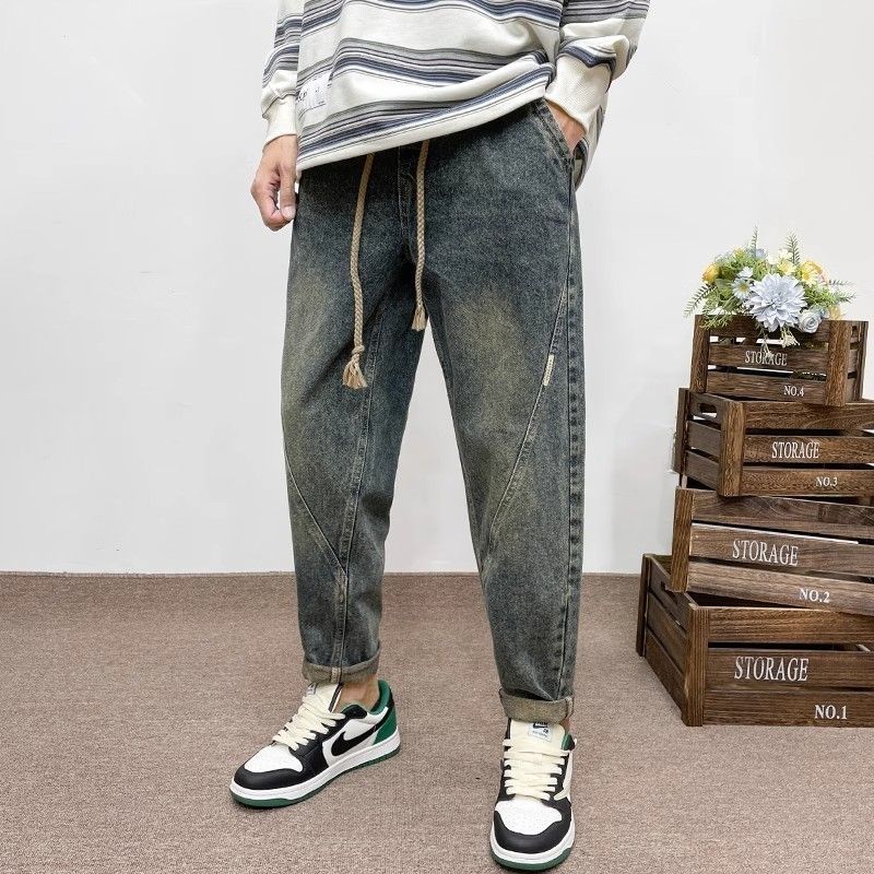 Streetwear Brand Denim - กางเกงยีนส์ทรงฮาร์แลนแบรนด์ดังรุ่นใหม่ล่าสุดสำหรับฤดูร้อน สไตล์เรโทรเท่ๆ หลวมๆ ดูดี มีสไตล์ กางเกงลำลองแนวสตรีทแวร์