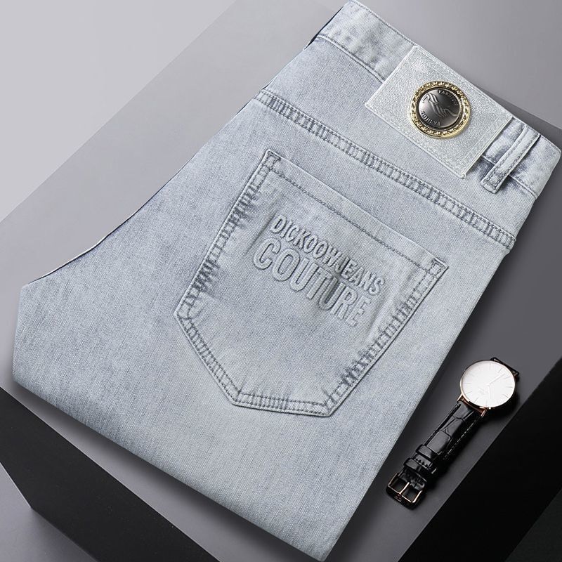 Streetwear Brand Denim - กางเกงยีนส์ทรงตรงผ้ายืดสไตล์ลำลองสำหรับผู้ชาย รุ่นใหม่ปี 2025 แบรนด์ทันสมัย ลุคสตรีทแวร์ ล้างสี