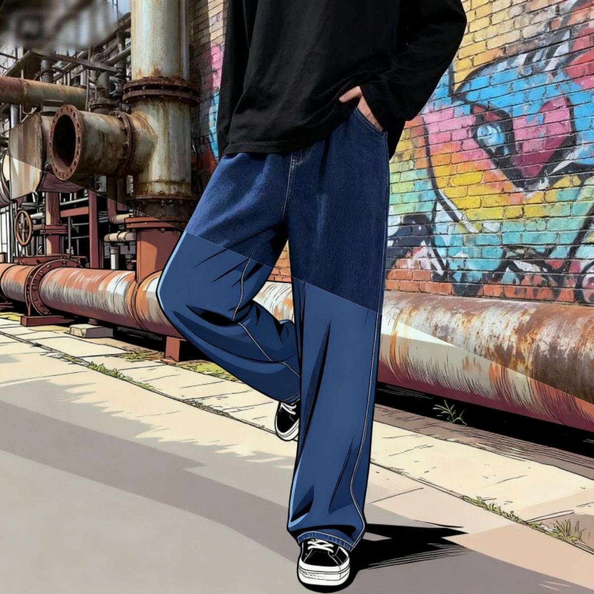 Streetwear Brand Denim - กางเกงยีนส์ผู้ชายสไตล์เกาหลี แฟชั่นใหม่ ทรงหลวม สตรีทแวร์ ฮาราจูกุ ยีนส์เดนิม