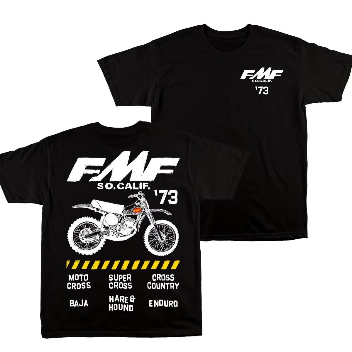 Streetwear Brand Vintage - เสื้อยืดลายกราฟิกแบรนด์มอเตอร์ครอสเอนดูโร่แข่งรถวิบากวินเทจ FMF สีดำ ปี 1973 ผ้าฝ้าย