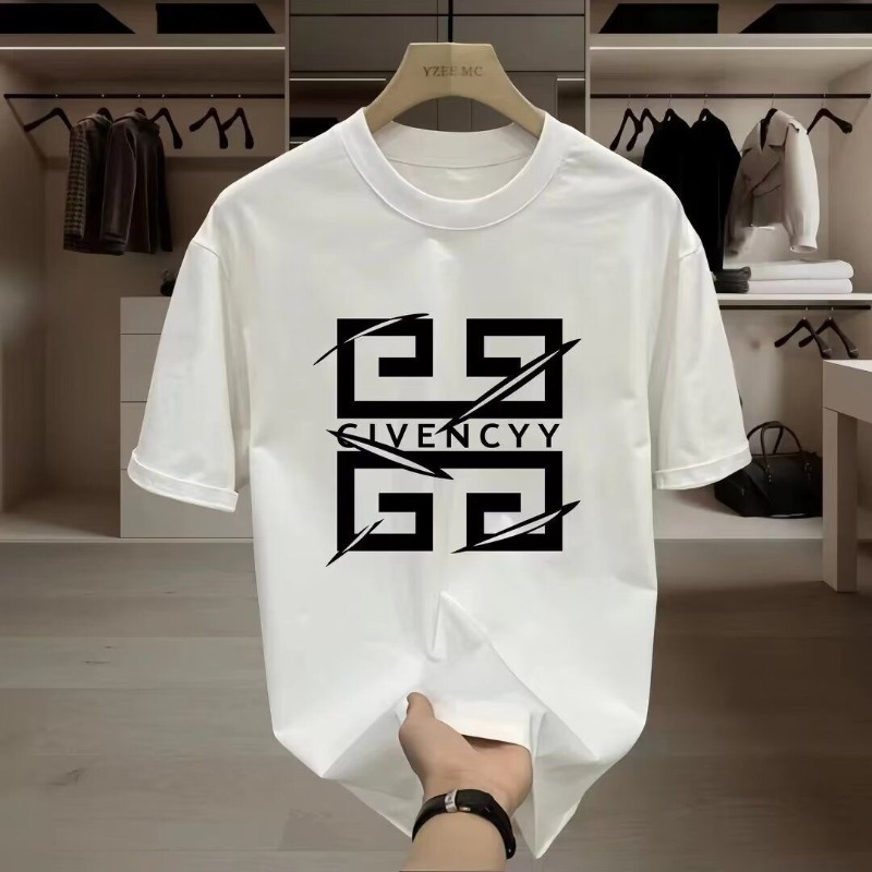 Streetwear Brand Tees - 2026 เสื้อยืดพิมพ์ลายโลโก้แบรนด์ GIVENCY สำหรับผู้ชาย เสื้อยืดแขนสั้นผ้าฝ้าย เสื้อแฟชั่นแนวสตรีทพร้อมดีไซน์กราฟิกสีขาว