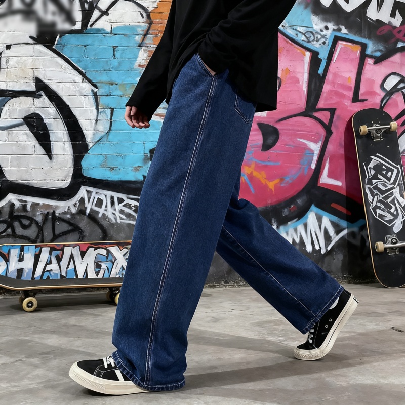Streetwear Brand Denim - กางเกงยีนส์ทรงหลวมสไตล์สตรีทแวร์ใหม่ปี 2025 สำหรับผู้ชาย สไตล์เกาหลี แฟชั่นทรงหลวม ขาตรง