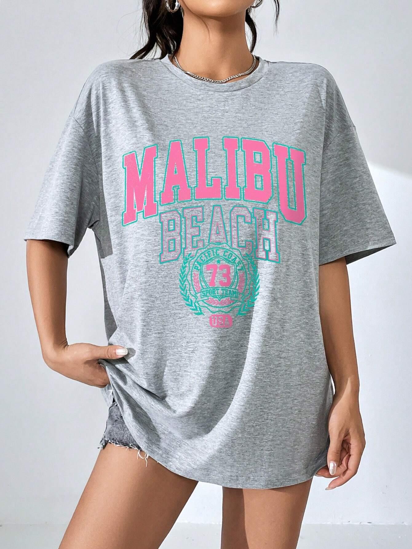 Malibu Beach Letter พิมพ์ผู้หญ - Streetwear Brand Tees บทวิจารณ์และราคา