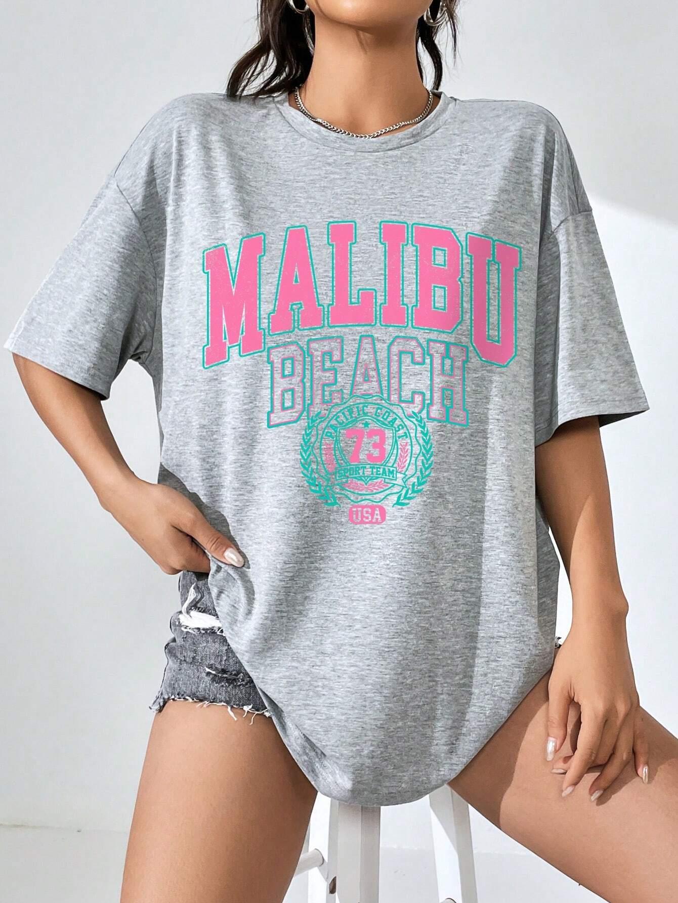Malibu Beach Letter พิมพ์ผู้หญ - Streetwear Brand Tees บทวิจารณ์และราคา