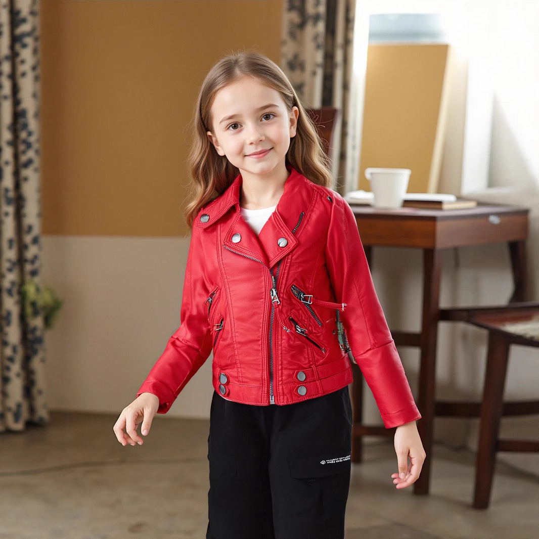 เสื้อแจ็คเก็ตหนัง PU สำหรับเด็ - Streetwear Brand Red Logo บทวิจารณ์และราคา